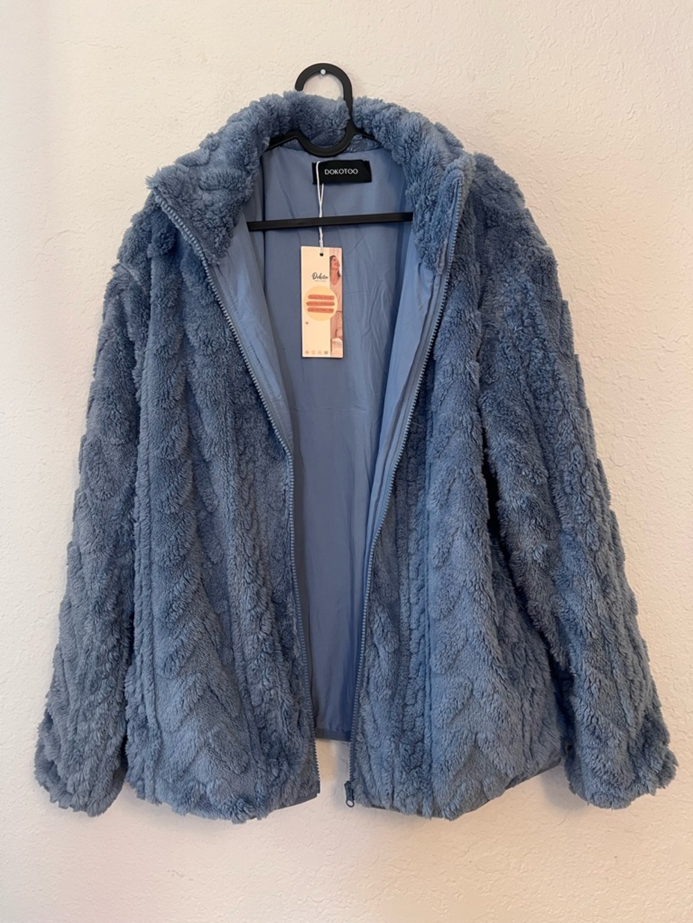 DOKOTOO Plush Teddy Coat in Dusty Blue